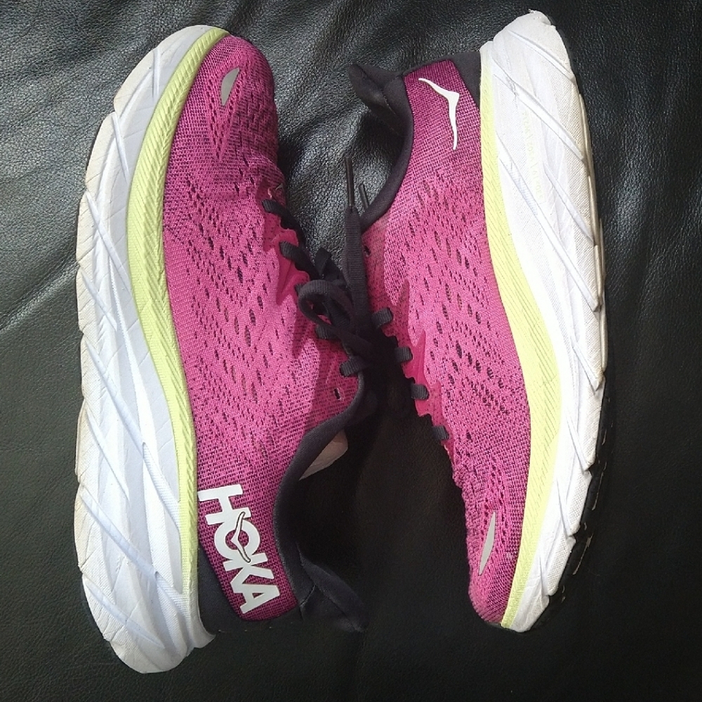Hoka Pink and White Athletic Running Shoes